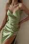 Arolora Satin V Neck Backless Cami Dress
