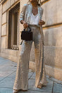 Arolora Sequin Long Sleeve Blazer Flare Long Pants Set