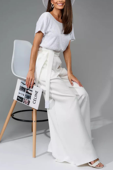 Arolora Sequin Patchwork Short Sleeve High Waist Jumpsuits