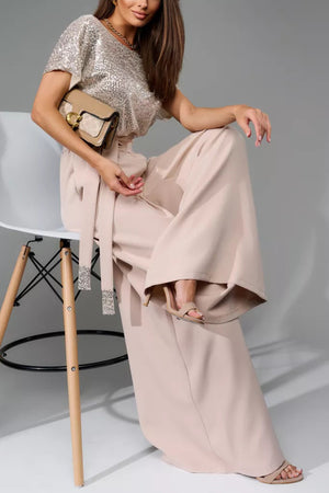Arolora Sequin Patchwork Short Sleeve High Waist Jumpsuits