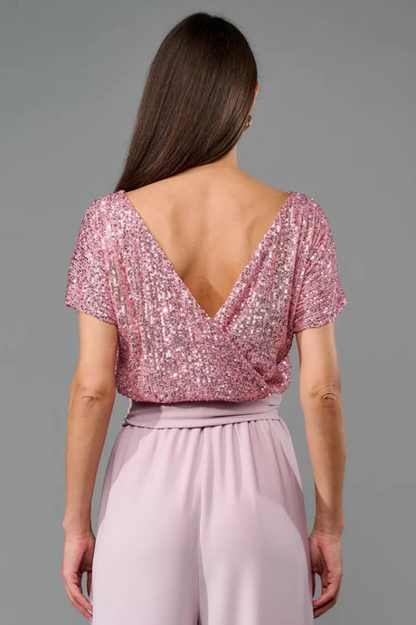 Arolora Sequin Patchwork Short Sleeve High Waist Jumpsuits