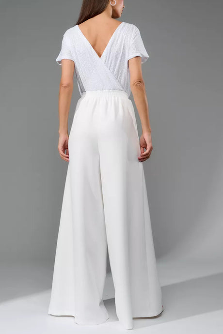 Arolora Sequin Patchwork Short Sleeve High Waist Jumpsuits