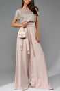 Arolora Sequin Patchwork Short Sleeve High Waist Jumpsuits