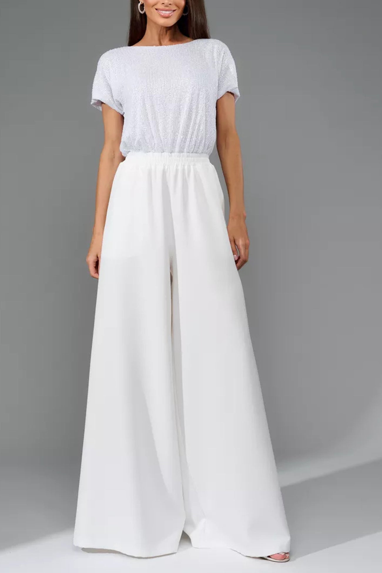 Arolora Sequin Patchwork Short Sleeve High Waist Jumpsuits