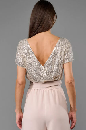 Arolora Sequin Patchwork Short Sleeve High Waist Jumpsuits