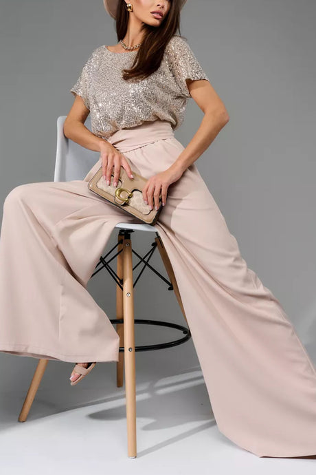 Arolora Sequin Patchwork Short Sleeve High Waist Jumpsuits