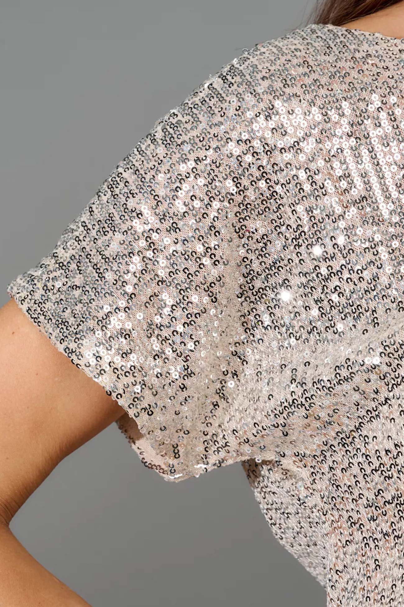 Arolora Sequin Patchwork Short Sleeve High Waist Jumpsuits