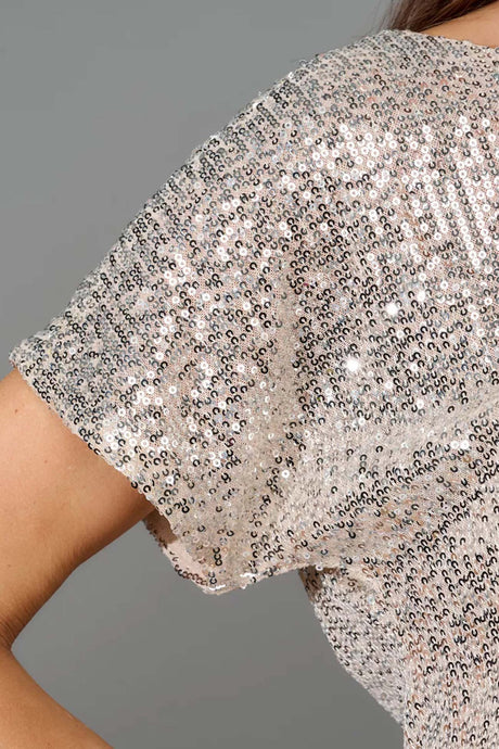 Arolora Sequin Patchwork Short Sleeve High Waist Jumpsuits