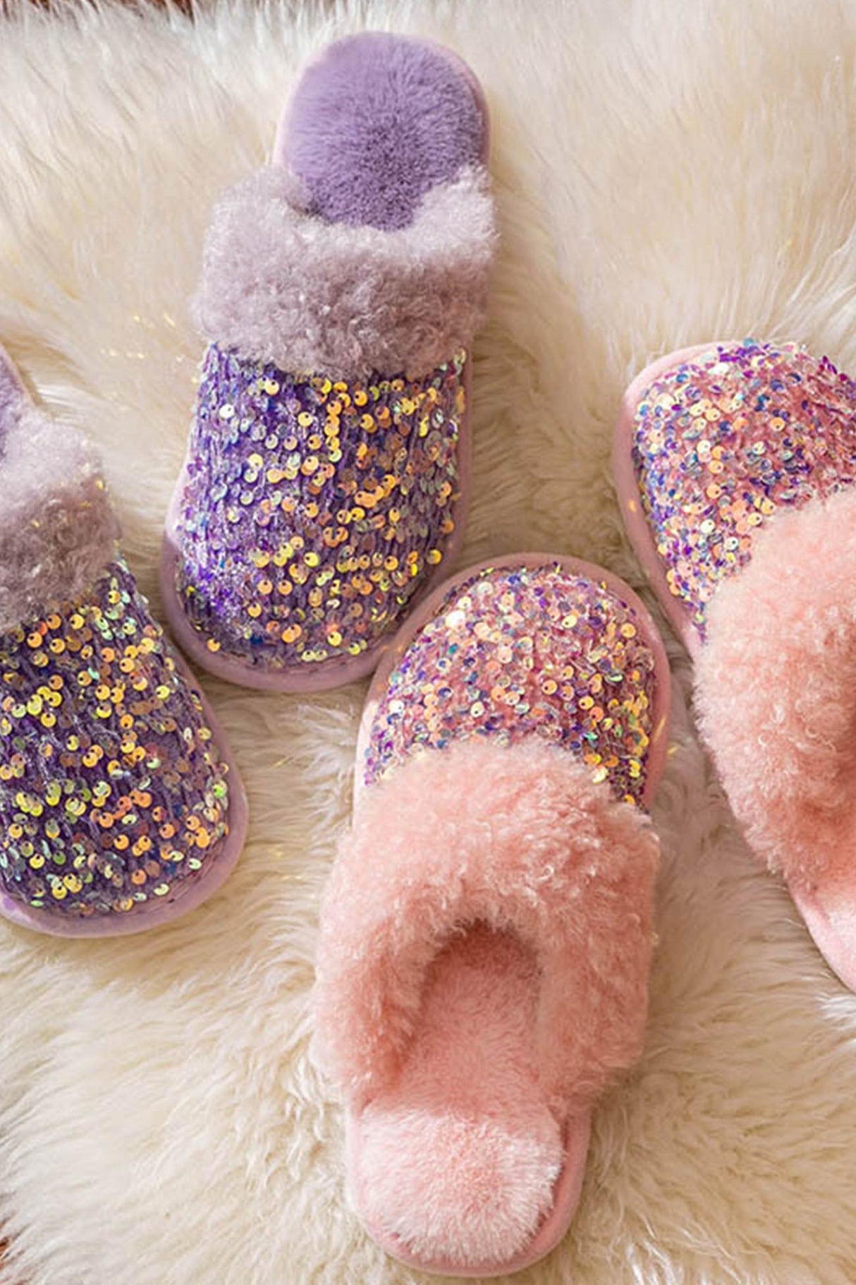 Sequin Plush Slippers