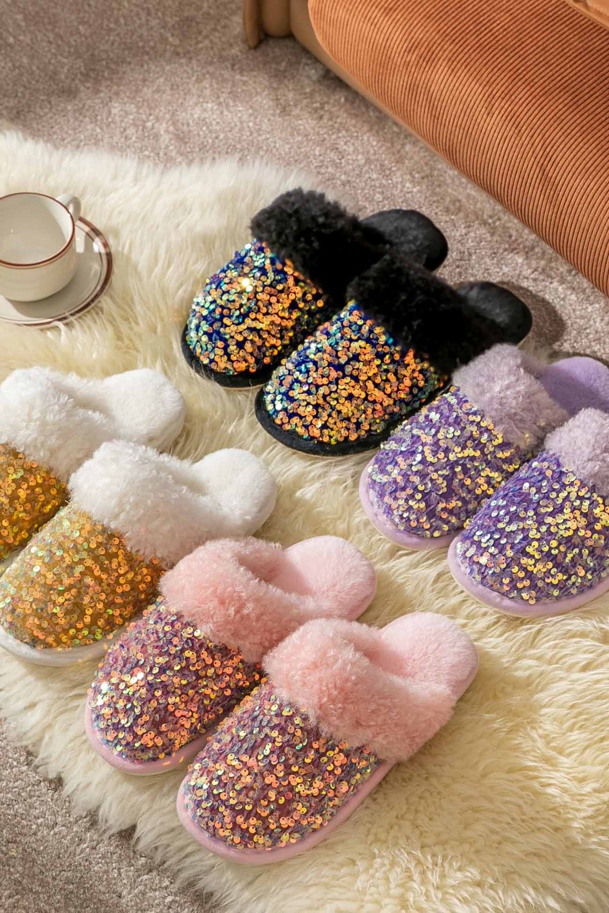 Sequin Plush Slippers