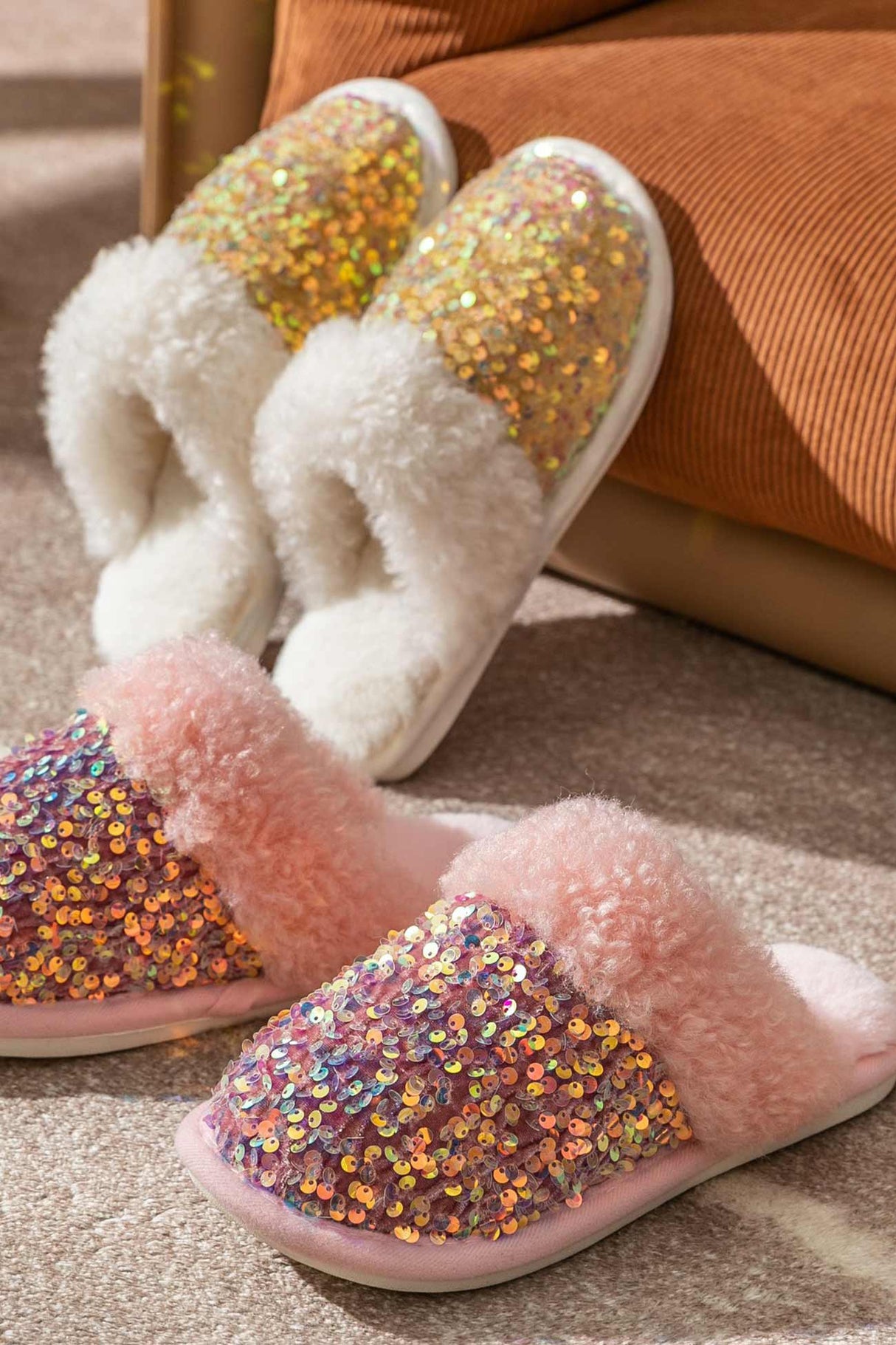 Sequin Plush Slippers