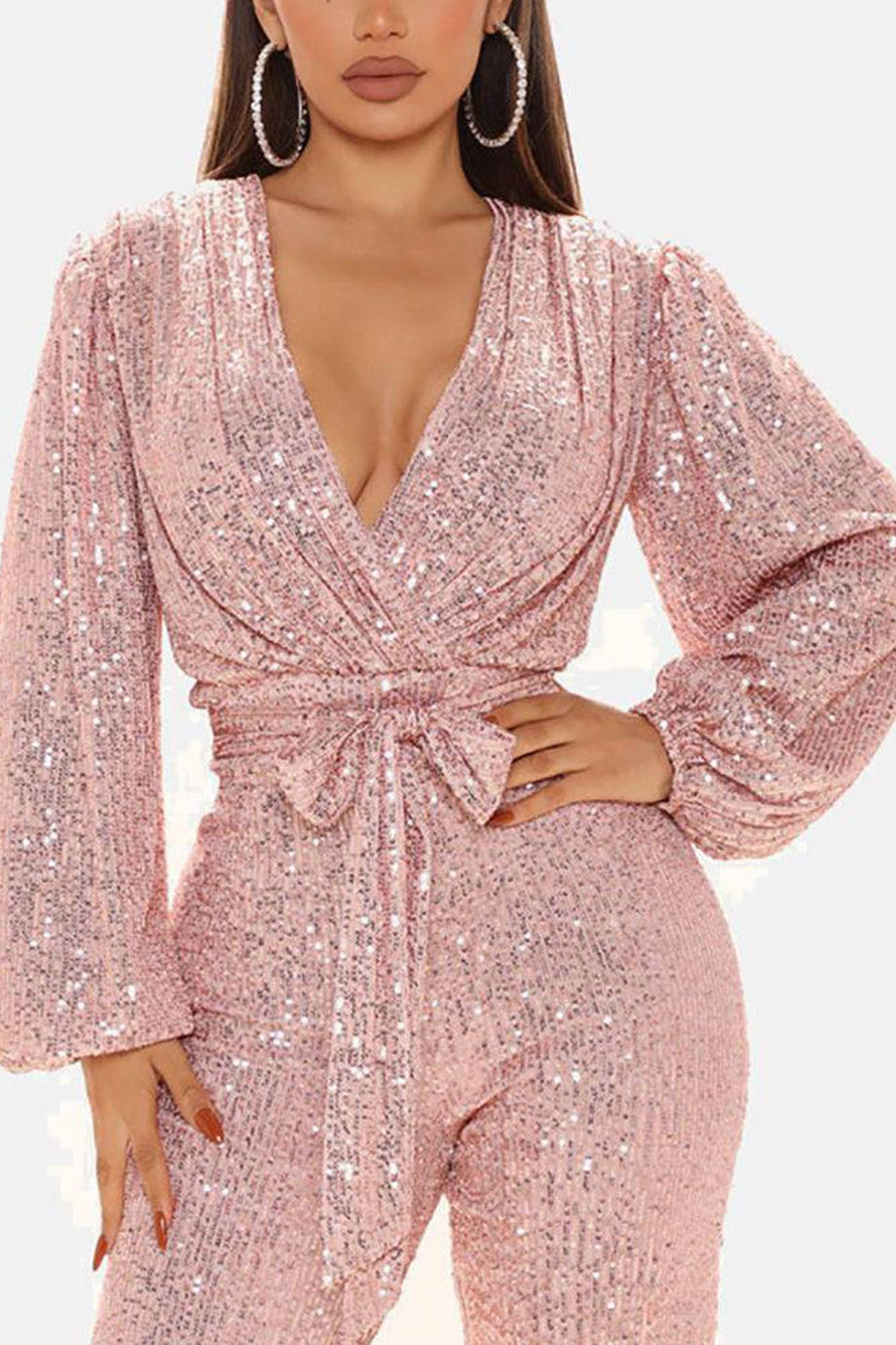 Sequin Cowl Neck Backless Jumpsuits
