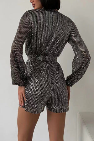 Arolora Sequin V Neck Tie-up Rompers