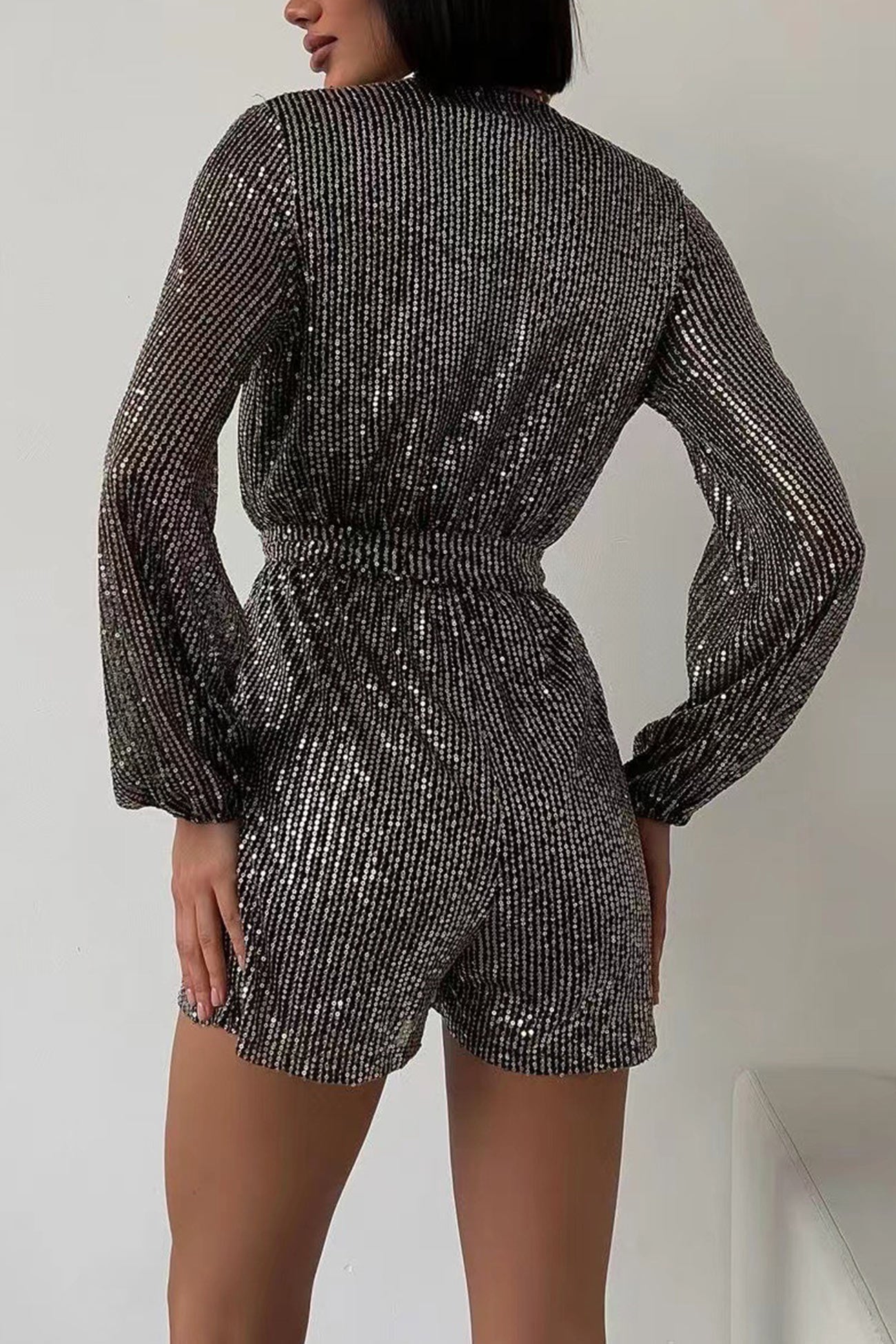 Arolora Sequin V Neck Tie-up Rompers