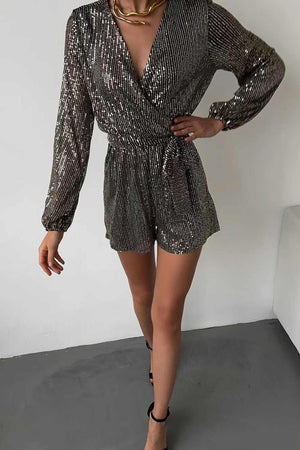 Arolora Sequin V Neck Tie-up Rompers