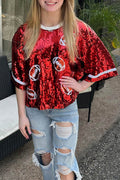 Arolora Sequined American Football Short Sleeve Top