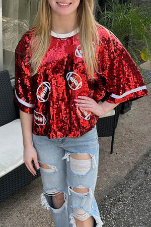 Arolora Sequined American Football Short Sleeve Top