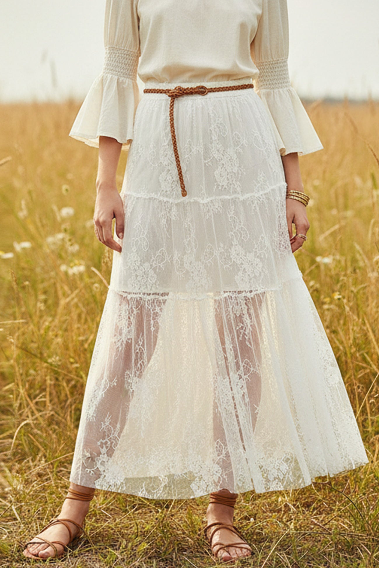 Sheer Lace High-Waisted Skirt