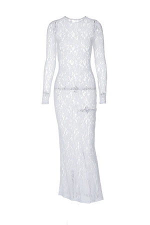 Sheer Lace Long Sleeve Maxi Dress