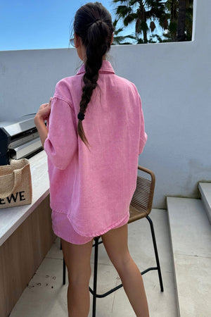 Arolora Short Sleeve Denim Shirt Shorts Set