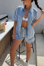 Arolora Short Sleeve Denim Shirt Shorts Set