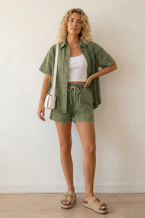 Short Sleeve Denim Shirt Shorts Set