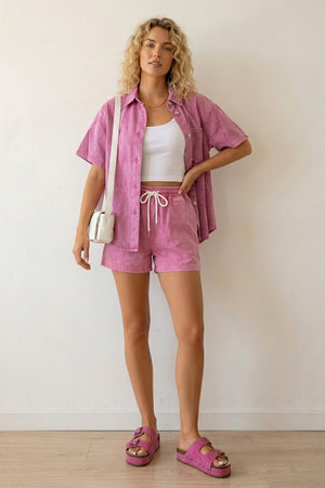 Short Sleeve Denim Shirt Shorts Set