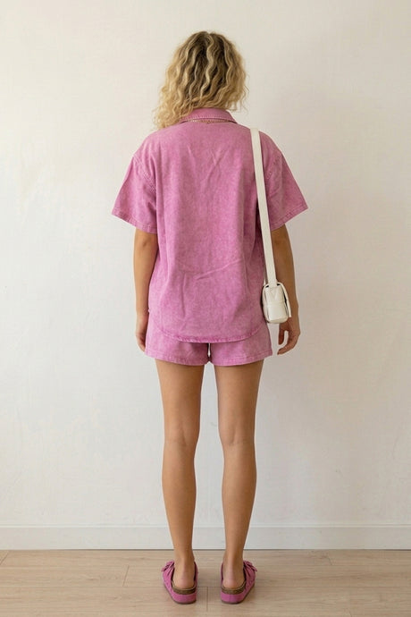 Short Sleeve Denim Shirt Shorts Set