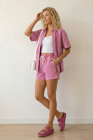 Short Sleeve Denim Shirt Shorts Set