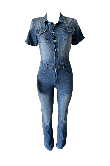 Arolora short-sleeve-high-waist-denim-jumpsuits