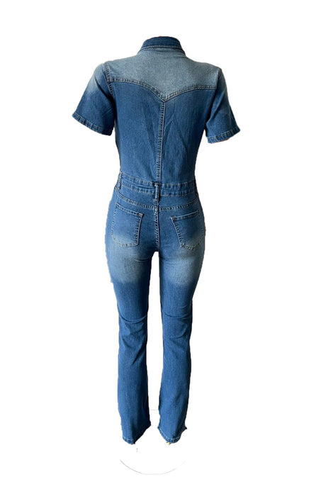 Arolora short-sleeve-high-waist-denim-jumpsuits