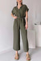 Short Sleeve Single-breasted Waisted Jumpsuits