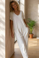 Short Sleeve V Neck Pocket Baggy Jumpsuit
