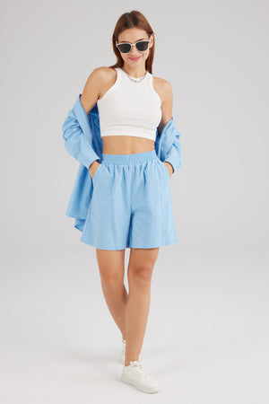 Single-breasted Long Sleeve Shirt Shorts Suit