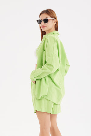Single-breasted Long Sleeve Shirt Shorts Suit
