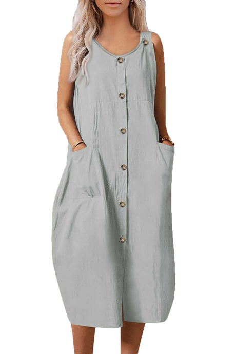 Single-breasted Pocketed Cotton Sundress