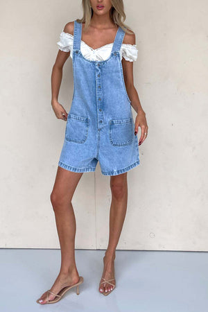 Arolora Single-breasted Pocketed Denim Overalls