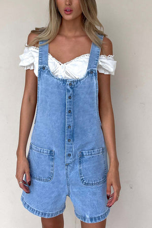 Arolora Single-breasted Pocketed Denim Overalls
