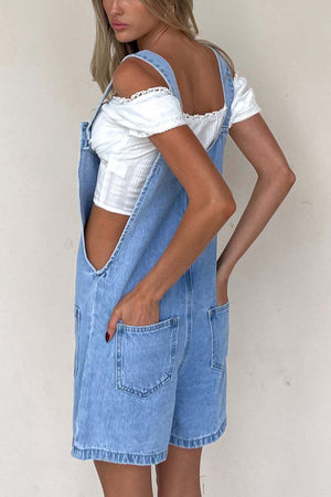 Arolora Single-breasted Pocketed Denim Overalls