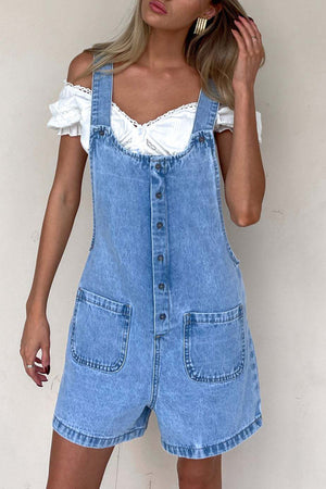 Arolora Single-breasted Pocketed Denim Overalls