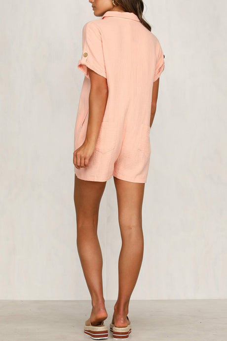 Single-breasted Pocketed Shirt Rompers
