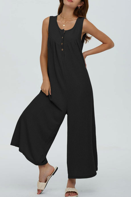 Single-breasted Pocketed Sleeveless Jumpsuits
