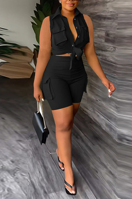 Sleeveless Cargo Tops Shorts Suits
