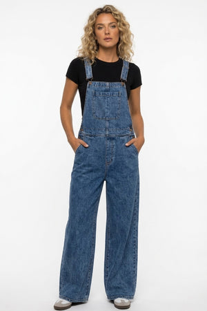 Sleeveless Pocket Front Loose Denim Jumpsuits