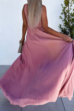 Sleeveless V Neck Ruched Backless Slit Dress