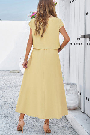 Slit Crop Top Ruched Midi Skirt Suits