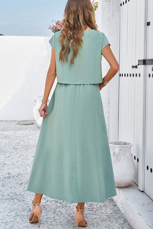 Slit Crop Top Ruched Midi Skirt Suits