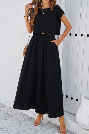 Slit Crop Top Ruched Midi Skirt Suits