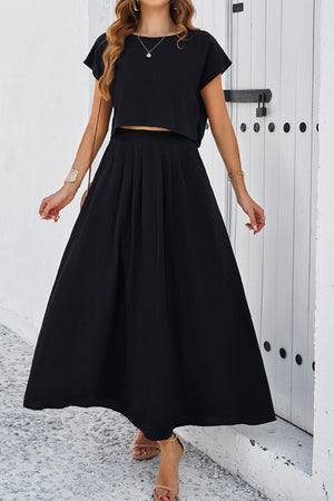 Slit Crop Top Ruched Midi Skirt Suits