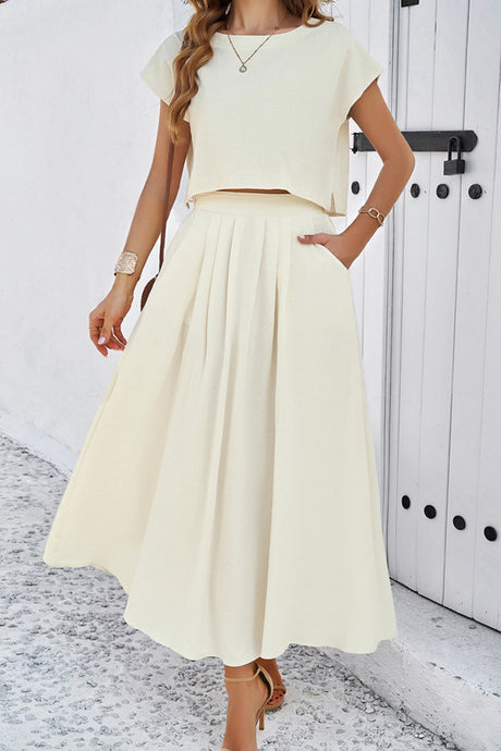Slit Crop Top Ruched Midi Skirt Suits